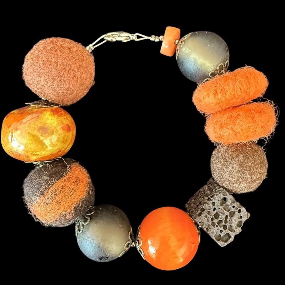 Handcrafted Orange and Brown Beaded Bracelet